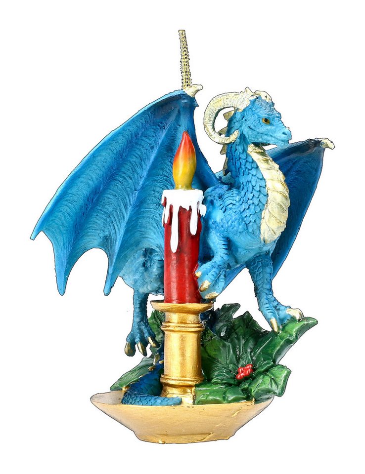 Figuren Shop GmbH Christbaumschmuck Christbaumschmuck - Weihnachts-Drache mit Kerze - Fantasy Deko (1-tlg) von Figuren Shop GmbH