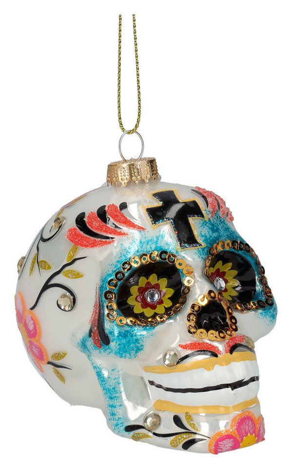 Figuren Shop GmbH Christbaumschmuck Weihnachtskugel - Mexikanischer Totenkopf - Weihnachsdeko Christbaum (1-tlg) von Figuren Shop GmbH