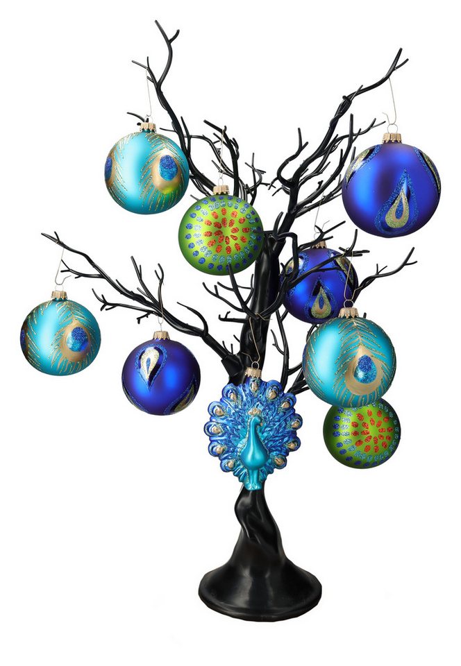 Figuren Shop GmbH Christbaumschmuck Weihnachtskugeln 9er Set - Elegante Weihnachten Pfau - Christbaumkugel (9-tlg) von Figuren Shop GmbH