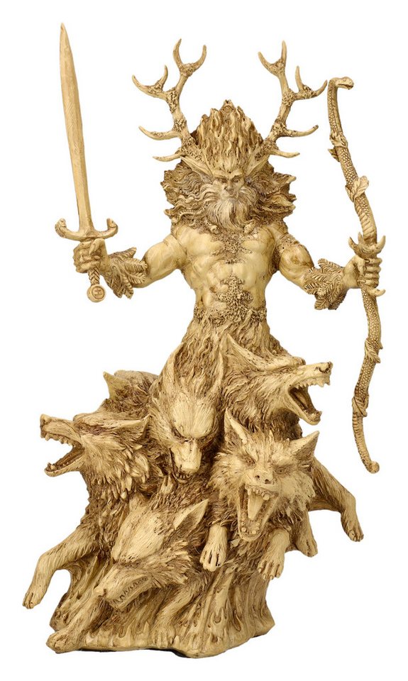 Figuren Shop GmbH Dekofigur Cernunnos Figur beige - Keltischer Gott mit Wölfen - Derek Frost Mytho von Figuren Shop GmbH