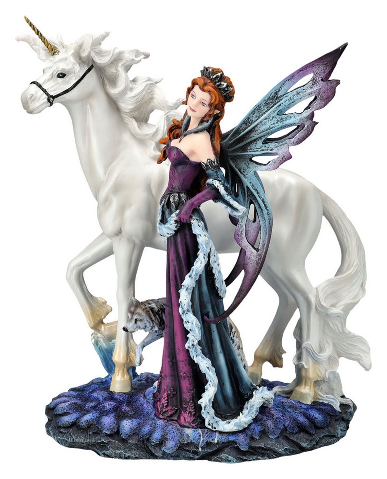 Figuren Shop GmbH Dekofigur Elfenfigur - Maela mit Einhorn und Wolf - Elfe Fee Fantasy Dekofigur von Figuren Shop GmbH