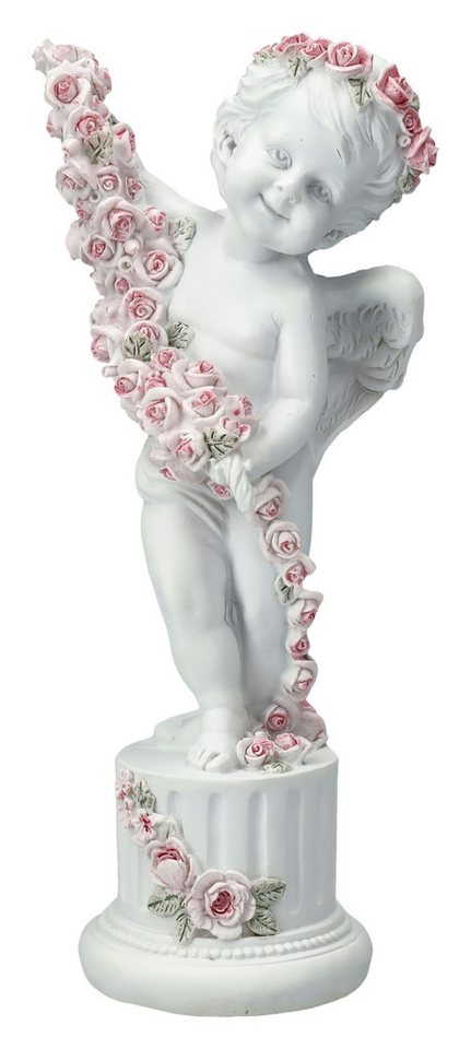 Figuren Shop GmbH Dekofigur Engel Figur - Putte mit Rosen auf Säule - Fantasy Dekofigur Cherub von Figuren Shop GmbH