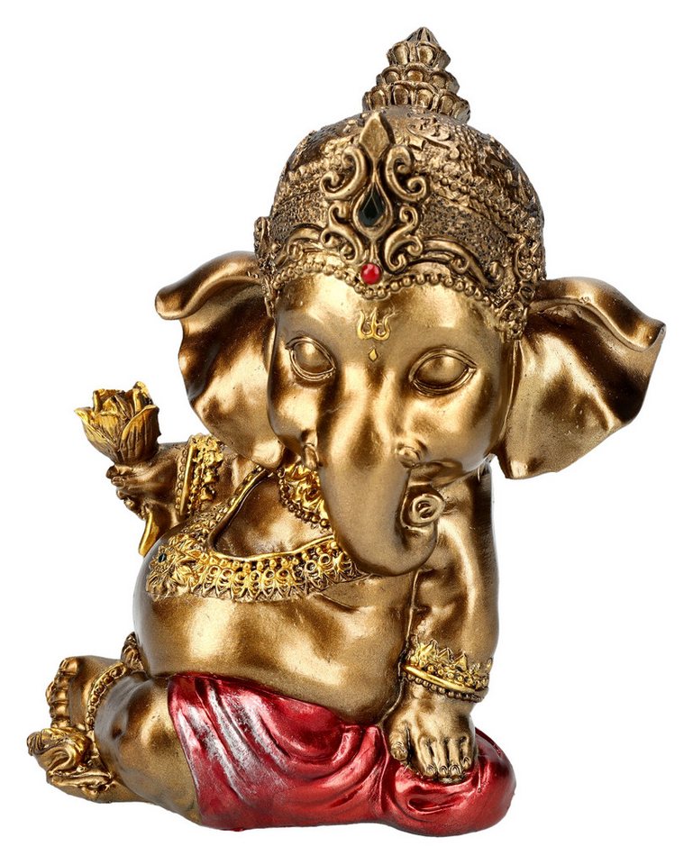 Figuren Shop GmbH Dekofigur Ganesha Figur klein mit Blume - Dekofigur Mythologie Hinduismus Deko von Figuren Shop GmbH
