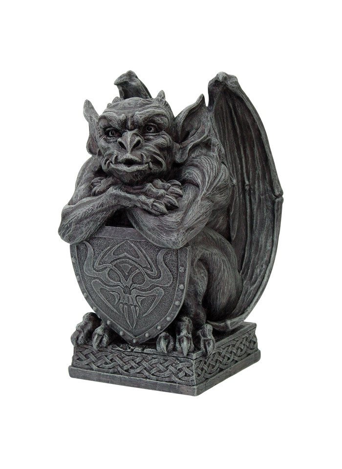 Figuren Shop GmbH Dekofigur Gargoyle stützt sich auf Schild - Dekoration Fantasy Wappenschild Deko von Figuren Shop GmbH