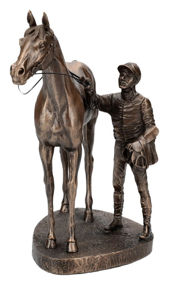 Figuren Shop GmbH Dekofigur Reiter Figur - Den Sieger absatteln - Pferdefigur Dekofigur Jockey von Figuren Shop GmbH