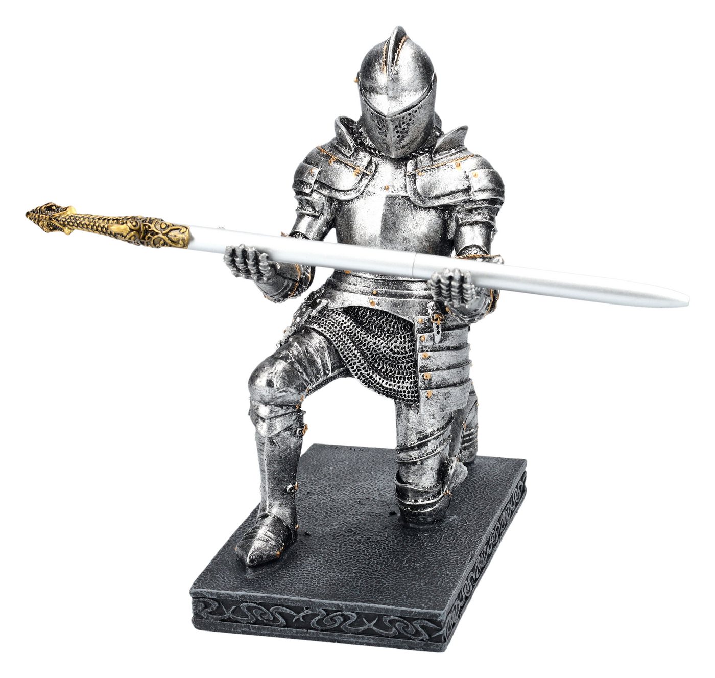 Figuren Shop GmbH Dekofigur Ritter Figur mit Kugelschreiber - Worthy Knight - Mittelalter Dekofigur Stifthalter von Figuren Shop GmbH