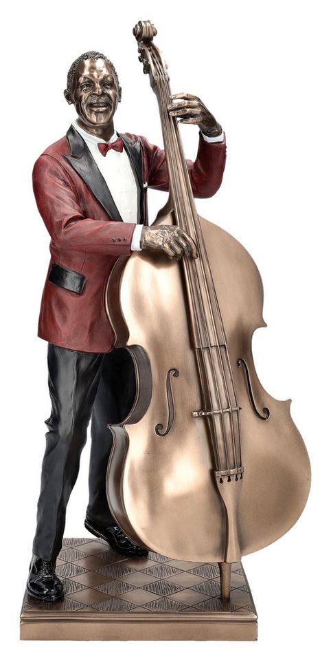 Figuren Shop GmbH Dekofigur The Jazz Band Figur - Kontrabass Spieler rot - Veronese - Dekofigur von Figuren Shop GmbH