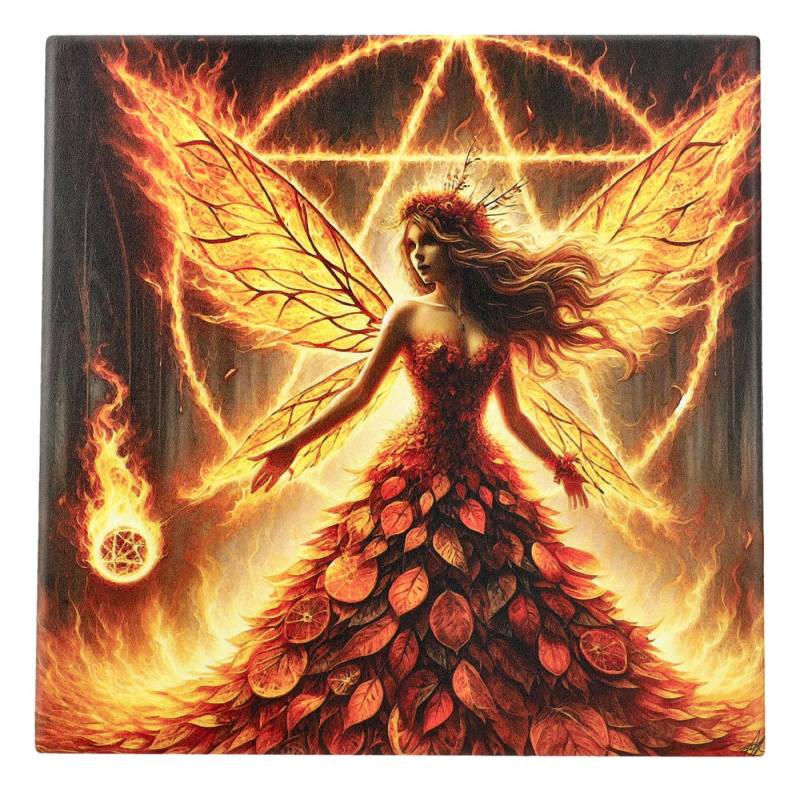 Figuren Shop GmbH Dekoobjekt Deko Fliese - Elfe des Feuers - Fantasy Fee Dekoration Dekofliese Deko von Figuren Shop GmbH