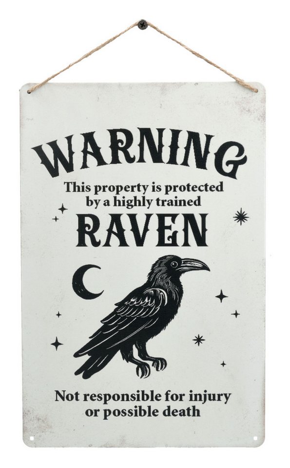 Figuren Shop GmbH Dekoobjekt Warnschild Rabe – Gothic Metallschild Türdeko 30 cm Dekoschild Deko von Figuren Shop GmbH