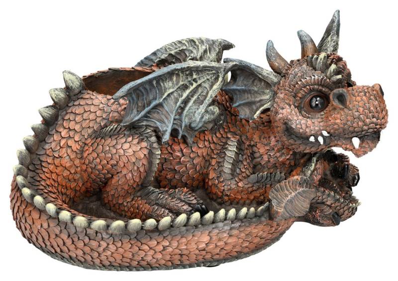 Figuren Shop GmbH Dekoschale Drachen Figur liegend mit Schale - Fantasy Blumentopf Dekoschale Deko von Figuren Shop GmbH
