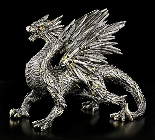 Figuren Shop GmbH Drachen Fantasy-Figur bei dem die Schuppen und Flügeln aus Schwertern bestehen - Swordwing | Gothic-Dekofigur, handbemalt von Figuren Shop GmbH