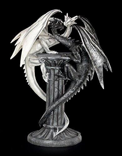 Figuren Shop GmbH Drachenfigur - Darkwhite auf Säule - schwarz und weiß von Figuren Shop GmbH