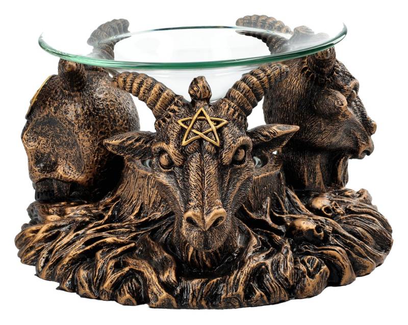 Figuren Shop GmbH Duftlampe Duftlampe - Baphomet & Totenkopf - Fantasy Gothic Dekoration Teelicht von Figuren Shop GmbH
