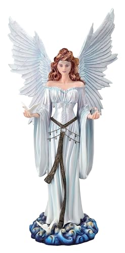 Figuren Shop GmbH Engelfigur mit Tauben 42 cm | Himmelsfrieden weiß Statue Fee Elfe Friedensengel von Figuren Shop GmbH