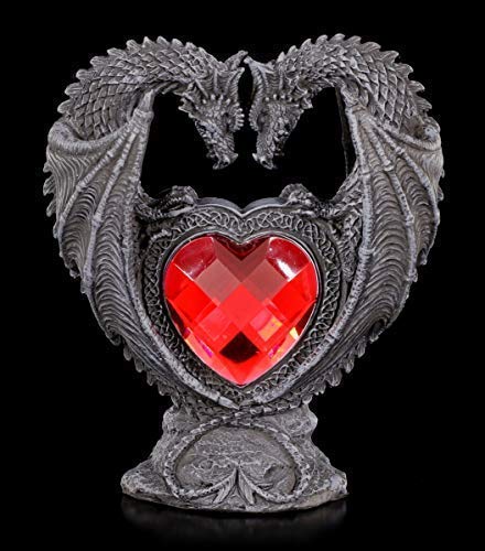 Figuren Shop GmbH Fantasy-Figur Drachen- Liebespaar mit rotem Herz | Dekofigur, handbemalt von Figuren Shop GmbH