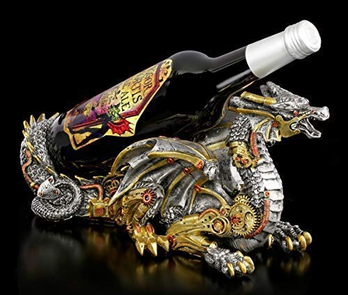 Figuren Shop GmbH Fantasy Flaschenhalter Steampunk Drache - Guardian of The Grapes | Gothic Flaschenständer, handbemalt von Figuren Shop GmbH