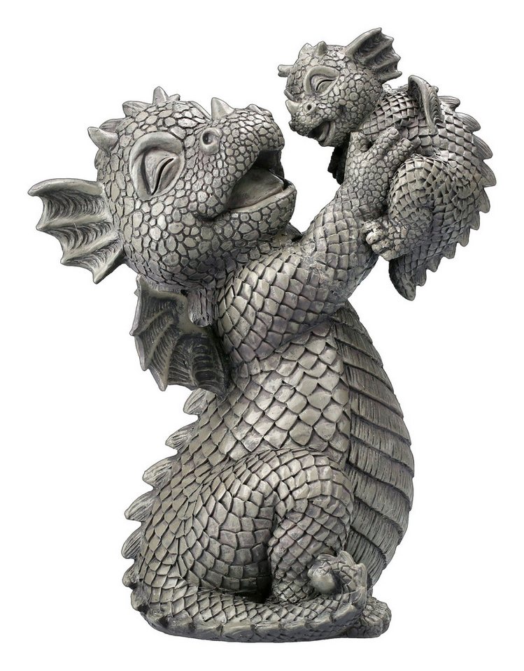 Figuren Shop GmbH Gartenfigur Gartenfigur - Drache mit Baby - Garten Figur Fantasy Dekoration von Figuren Shop GmbH