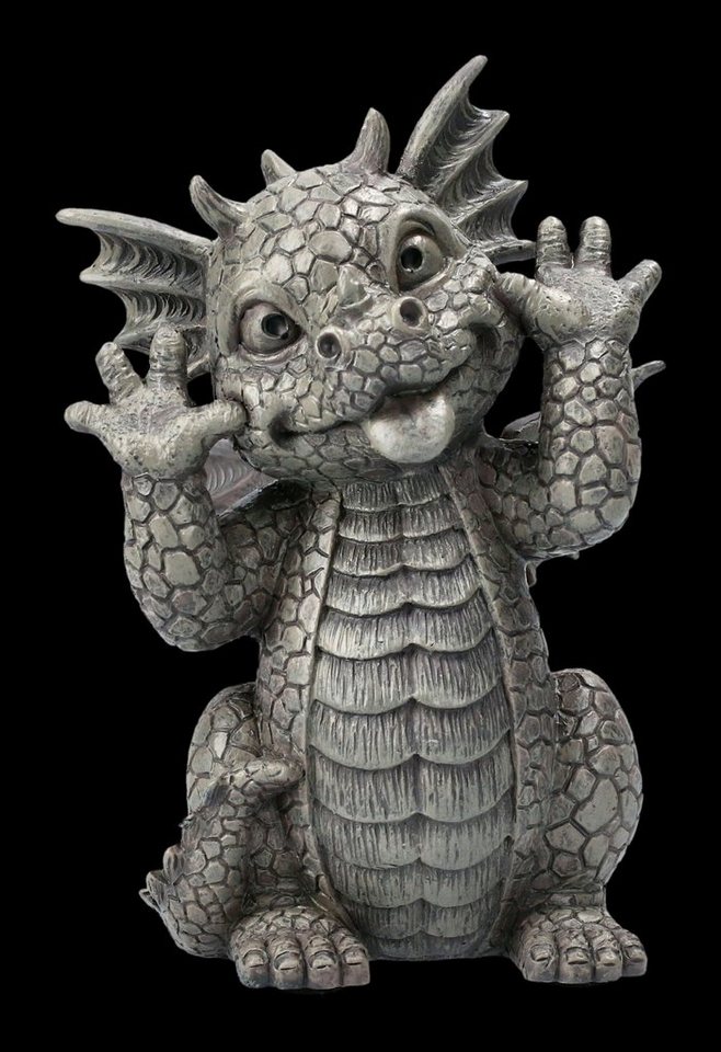 Figuren Shop GmbH Gartenfigur Gartenfigur - Drache schneidet Grimasse klein - Garten Figur Fantasy von Figuren Shop GmbH