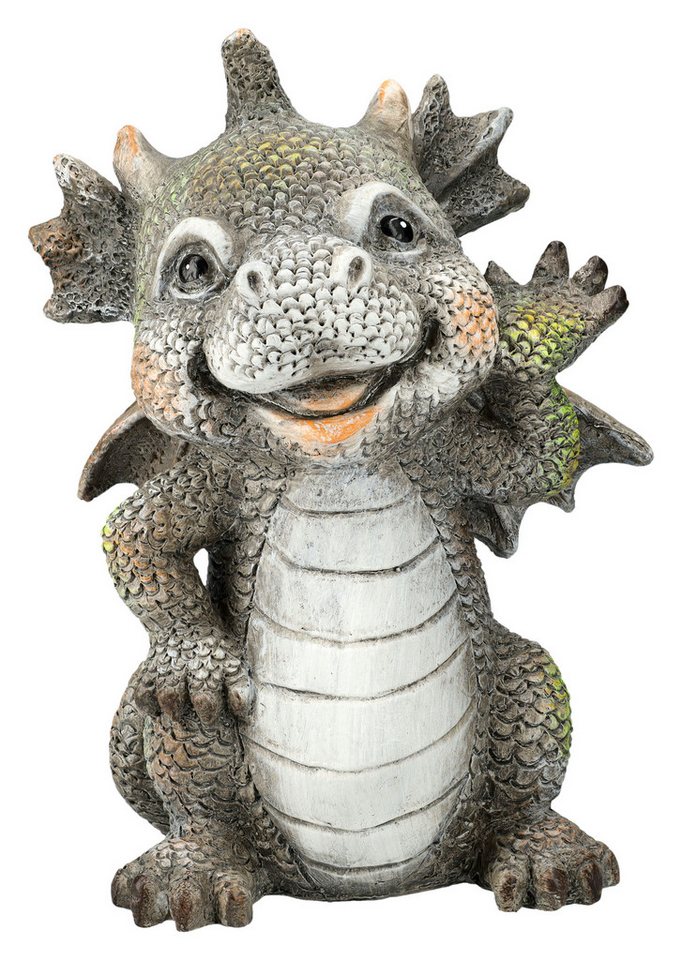 Figuren Shop GmbH Gartenfigur Gartenfigur - Winkender Drache - Fantasy Deko lustige Garten Figur von Figuren Shop GmbH
