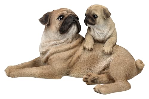 Figuren Shop GmbH Gartenfigur Mops mit Welpe – Lebensechte HotAnt Hundefigur, 30 cm Breite, wetterfest & handbemalt von Figuren Shop GmbH