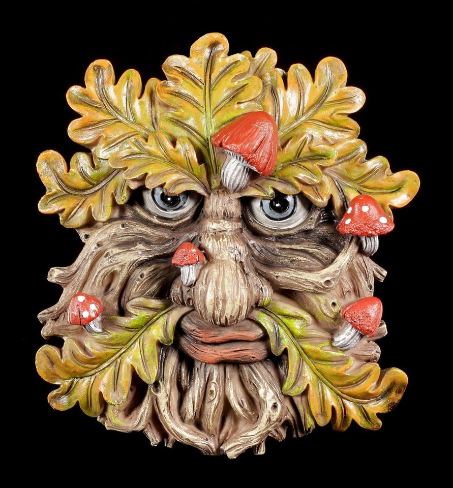 Figuren Shop GmbH Gartenfigur Waldgeist Wandrelief - Pilzgesicht - Gartendekoration Fantasy Figur von Figuren Shop GmbH