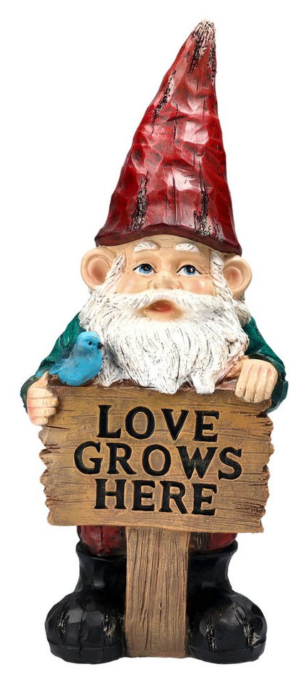 Figuren Shop GmbH Gartenzwerg Gartenzwerg Figur - Love Grows Here - Gartenfigur Zwerg Liebe Deko von Figuren Shop GmbH