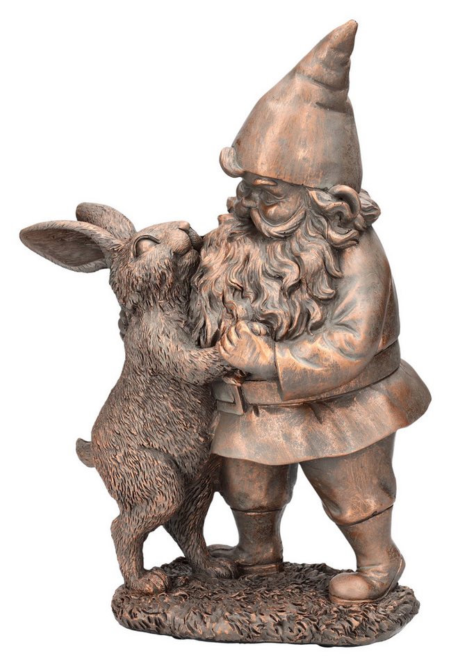 Figuren Shop GmbH Gartenzwerg Gartenzwerg Figur tanzt mit Hase - Zwerg Gnom Dekofigur von Figuren Shop GmbH