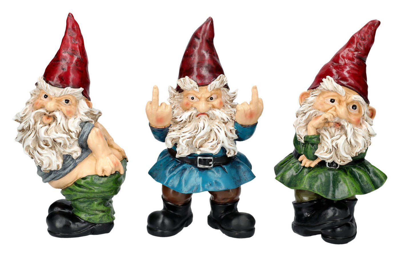 Figuren Shop GmbH Gartenzwerg Gartenzwerge 3er Set - Ungezogene Zwerge - Gartenfigur Dekoration Deko von Figuren Shop GmbH