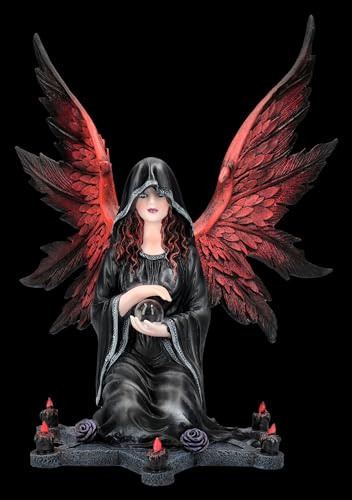 Figuren Shop GmbH Gothic Engel Figur mit Kristallkugel und Pentagramm - 24 cm, Lila Rosen, Kerzen, Schwarze Robe, Elfe Deko Figuren Shop GmbH Gothic Engel Figur mit Kristallkugel und Pentagramm - 24 cm, Lila Rosen, Kerzen, Schwarze Robe, Elfe Deko von Figuren Shop GmbH