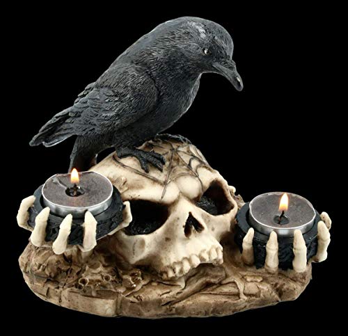 Figuren Shop GmbH Gothic Teelichthalter - Rabe auf Totenschädel | Skull, Schädel, Fantasy Deko-Artikel, Deko-Figur, Skulptur, Statue, H 16 cm Figuren Shop GmbH Gothic Teelichthalter - Rabe auf Totenschädel | Skull, Schädel, Fantasy Deko-Artikel, Deko-Figur, Skulptur, Statue, H 16 cm von Figuren Shop GmbH