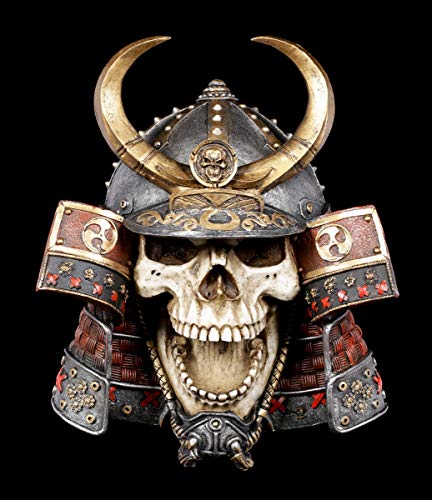 Figuren Shop GmbH Gothic Totenkopf Wandrelief - Samurai Kabuto | Fantasy Wandskulptur, Wand-Deko, zum Hängen, H 27 cm von Figuren Shop GmbH