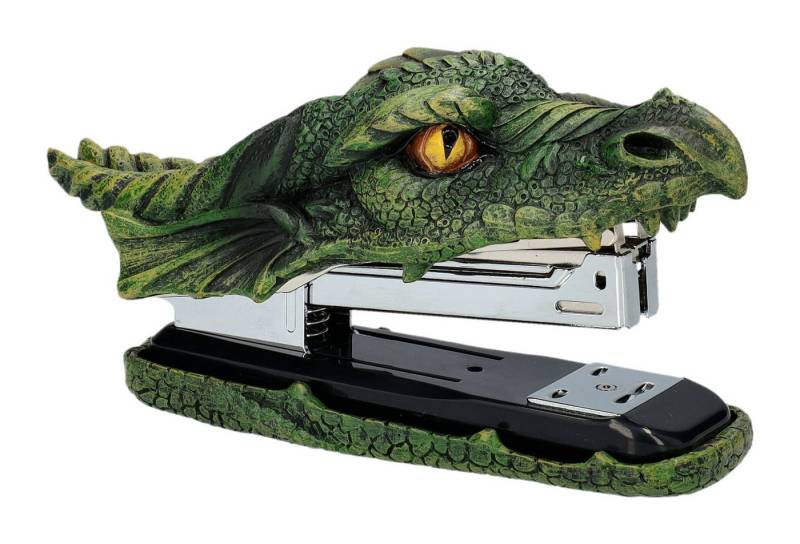 Figuren Shop GmbH Handtacker Hefter - Grüner Drachenkopf Tacker - Fantasy Handtacker Drache Deko von Figuren Shop GmbH