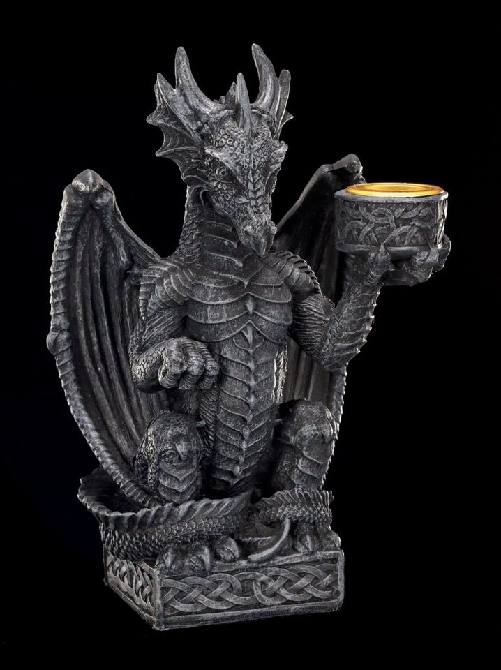 Figuren Shop GmbH Kerzenhalter Drache hält Kerze - Kerzenhalter Gothic Dekoration von Figuren Shop GmbH