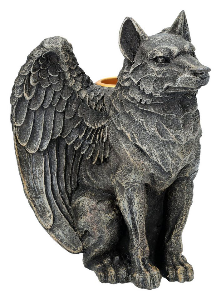 Figuren Shop GmbH Kerzenständer Kerzenhalter - Geflügelter Wolf - Kerzenständer Dekofigur Tierfigur von Figuren Shop GmbH