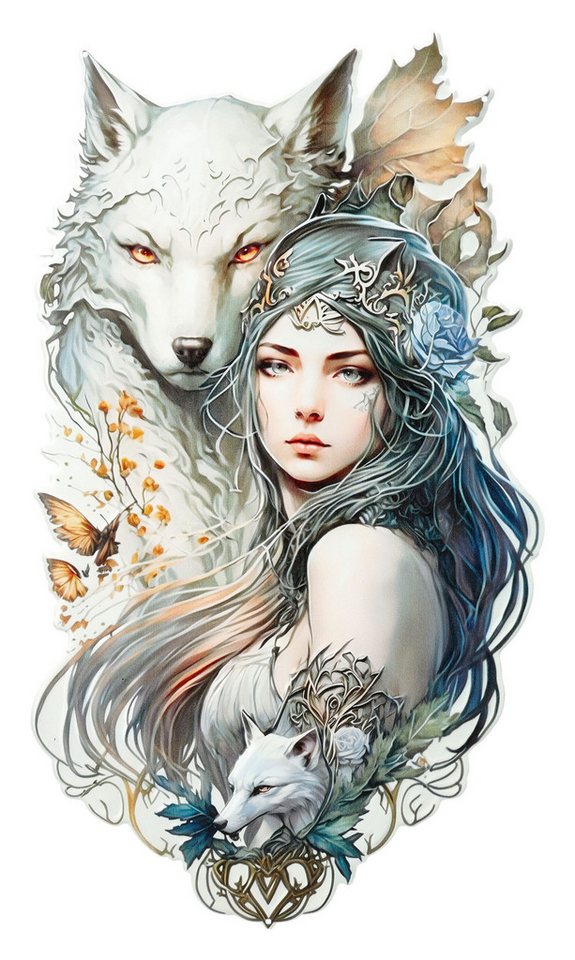 Figuren Shop GmbH Metallschild Blechschild - Kiegerin des Lichtes mit Wölfen Fantasy Elfe Dekoschild Figuren Shop GmbH Metallschild Blechschild - Kiegerin des Lichtes mit Wölfen Fantasy Elfe Dekoschild von Figuren Shop GmbH
