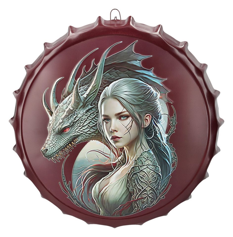 Figuren Shop GmbH Metallschild Blechschild Kronkorken - Drachen Prinzessin - Fantasy Dekoschild Figuren Shop GmbH Metallschild Blechschild Kronkorken - Drachen Prinzessin - Fantasy Dekoschild von Figuren Shop GmbH