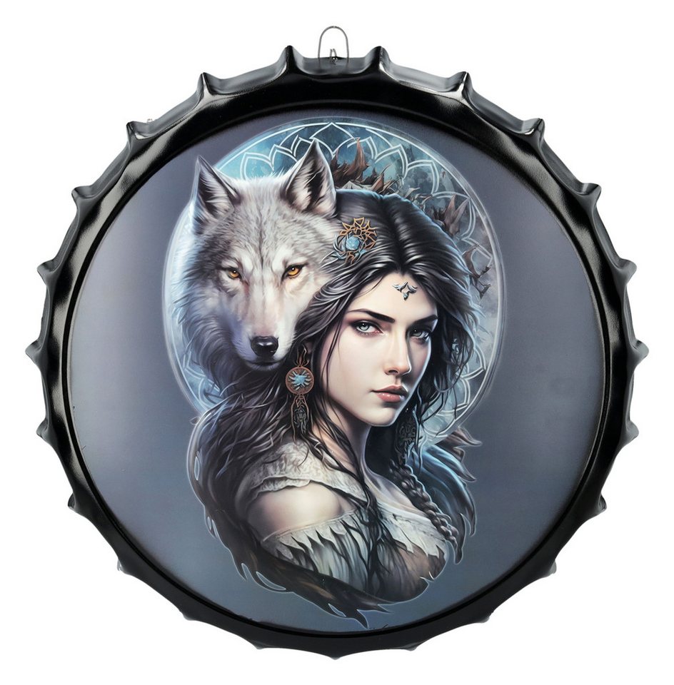 Figuren Shop GmbH Metallschild Blechschild Kronkorken - Wolf Kriegerin - magisches Dekoschild Fantasy Figuren Shop GmbH Metallschild Blechschild Kronkorken - Wolf Kriegerin - magisches Dekoschild Fantasy von Figuren Shop GmbH