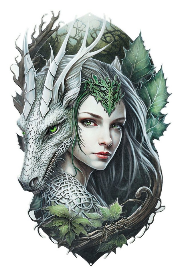 Figuren Shop GmbH Metallschild Blechschild - Magierin mit Drache - Fantasy Zauberin Dekoschild Figuren Shop GmbH Metallschild Blechschild - Magierin mit Drache - Fantasy Zauberin Dekoschild von Figuren Shop GmbH