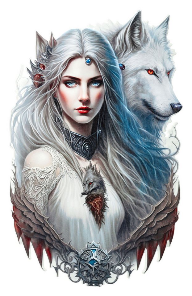 Figuren Shop GmbH Metallschild Blechschild - Magierin mit Wolf - Fantasy Metallschild Dekoschild Figuren Shop GmbH Metallschild Blechschild - Magierin mit Wolf - Fantasy Metallschild Dekoschild von Figuren Shop GmbH
