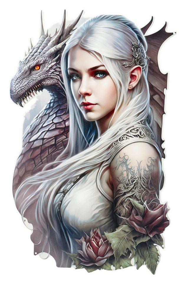 Figuren Shop GmbH Metallschild Blechschild - Magische Prinzessin mit Drache - Metallschild Dekoschild Figuren Shop GmbH Metallschild Blechschild - Magische Prinzessin mit Drache - Metallschild Dekoschild von Figuren Shop GmbH