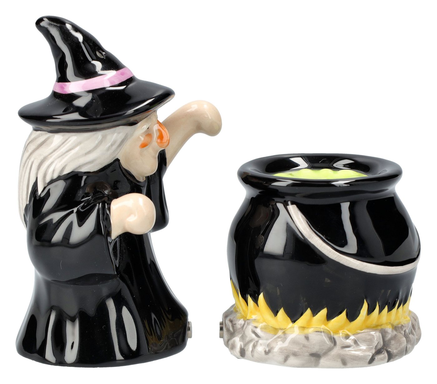 Figuren Shop GmbH Salz- / Pfefferstreuer Salz- und Pfefferstreuer - Hexe mit Kessel - Fantasy Hexenkessel Deko, (Set, 2-tlg) von Figuren Shop GmbH