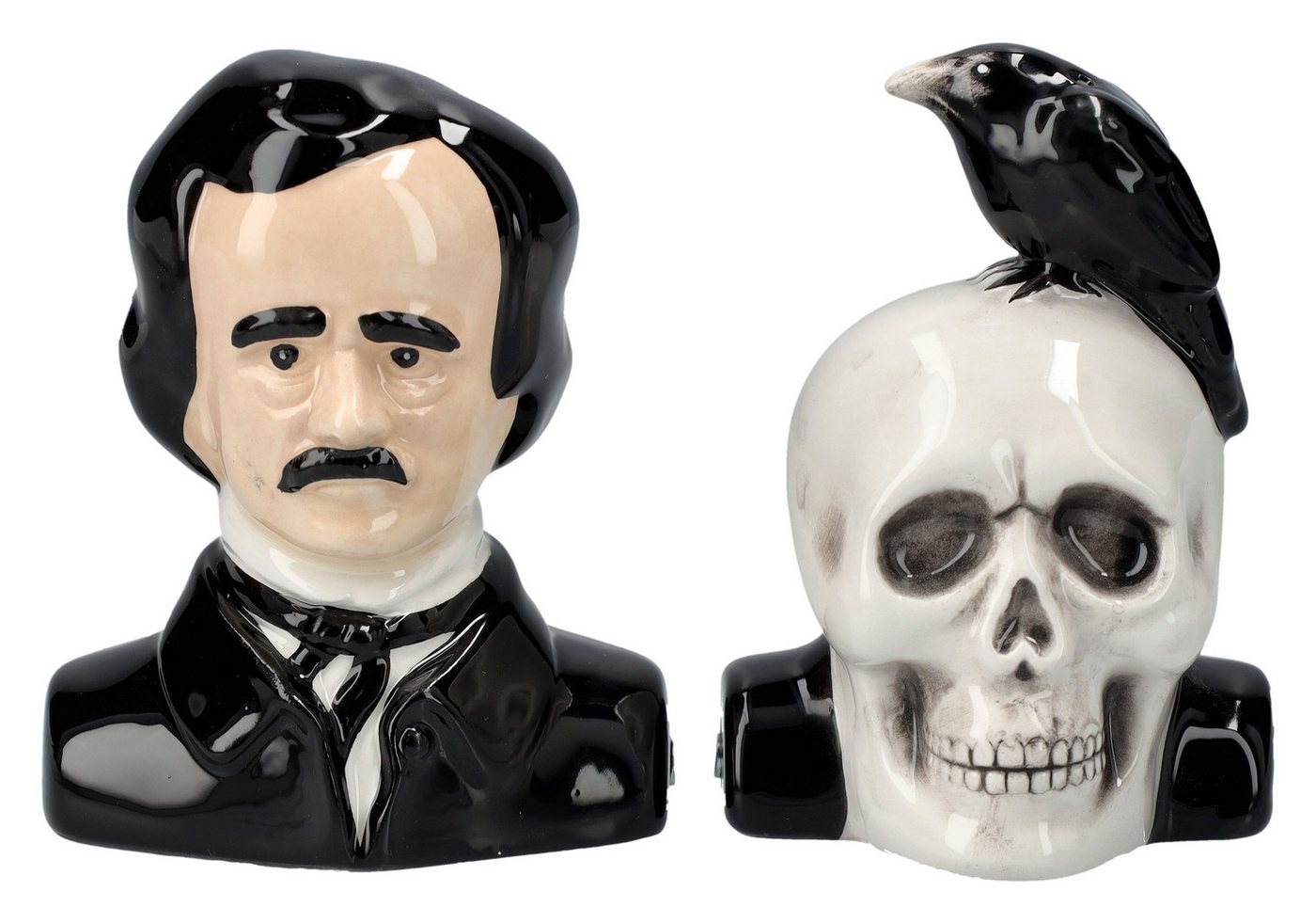 Figuren Shop GmbH Salz- / Pfefferstreuer Salz- und Pfefferstreuer - Poe mit Schädel und Rabe - Fantasy Deko, (Set, 2-tlg) von Figuren Shop GmbH