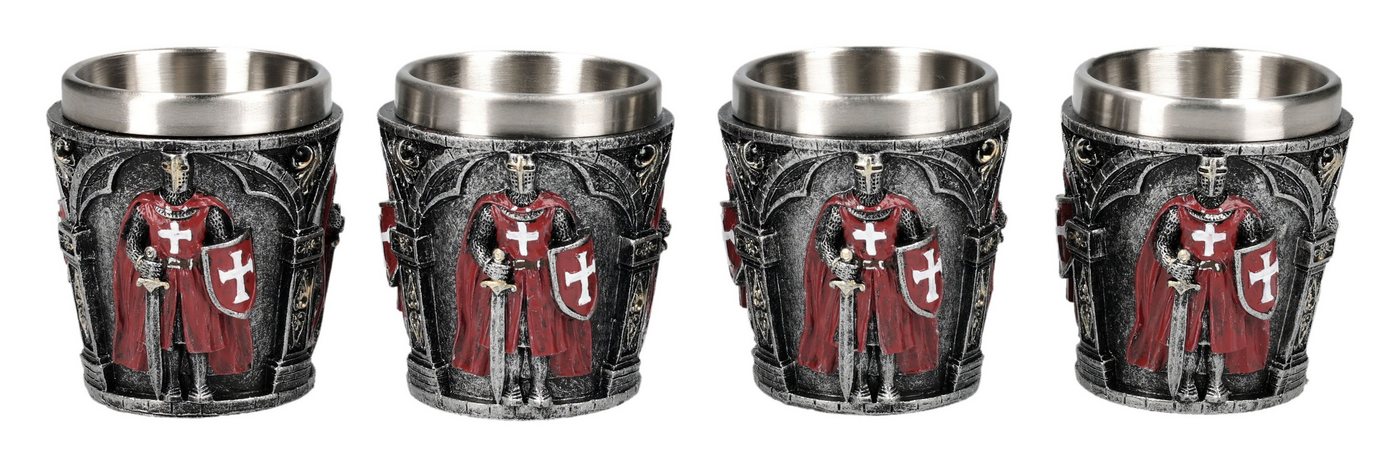 Figuren Shop GmbH Schnapsglas Mittelalter Schnapsbecher – Ritter Kelch Set 4er Schnapsglas 50 ml, Kunststein (Polyresin), Edelstahl von Figuren Shop GmbH