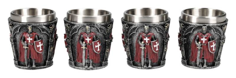 Figuren Shop GmbH Schnapsglas Mittelalter Schnapsbecher – Ritter Kelch Set 4er Schnapsglas 50 ml, Kunststein (Polyresin), Edelstahl von Figuren Shop GmbH