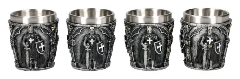 Figuren Shop GmbH Schnapsglas Schnapsbecher Kreuzritter Set – Ritterfigur Schnapsglas 7 cm 4er Set, Kunststein (Polyresin), Edelstahl von Figuren Shop GmbH