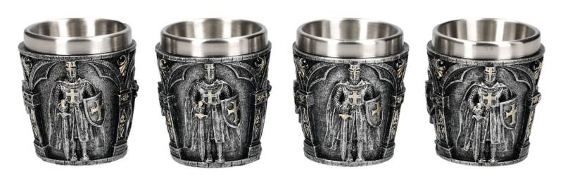 Figuren Shop GmbH Schnapsglas Schnapsbecher Set – Kreuzritter Becher Schnapsglas Mittelalter 4er, Kunststein (Polyresin), Edelstahl von Figuren Shop GmbH