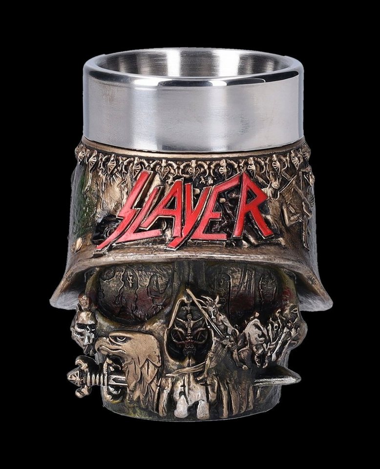 Figuren Shop GmbH Schnapsglas Schnapsbecher - Slayer Totenkopf - Musik Merchandise, Kunststein (Polyresin), Edelstahl von Figuren Shop GmbH