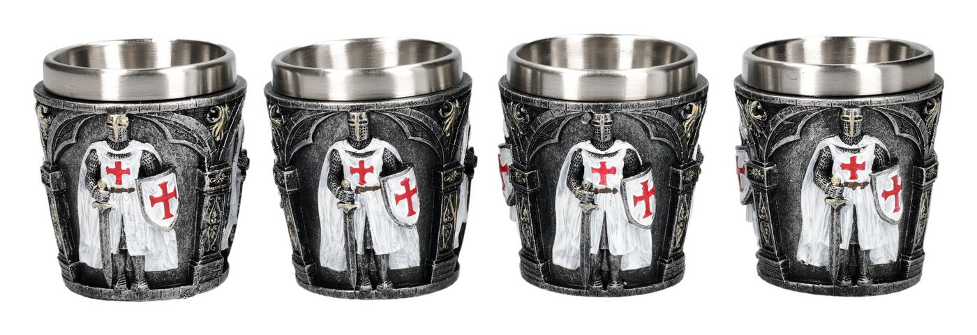 Figuren Shop GmbH Schnapsglas Templer Schnapsbecher Set 4er – Kreuzritter Shotgläser 7cm Schnapsglas, Kunststein (Polyresin), Edelstahl von Figuren Shop GmbH