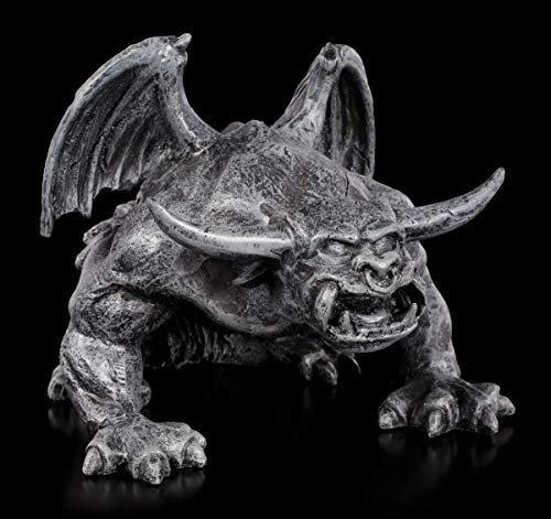 Figuren Shop GmbH Schwarze Gargoyle Gothic-Figur - Teufelskerl | Fantasy Garten-Figur, handbemalt, B 15 cm von Figuren Shop GmbH