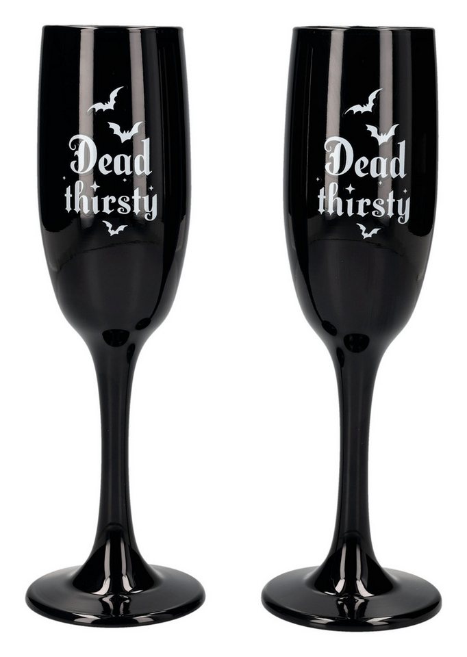 Figuren Shop GmbH Sektglas Dead Thirsty Glas Set – Totenkopf Sektgläser Gothic 150 ml 21 cm Deko, Glas von Figuren Shop GmbH